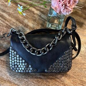 WOMENS BLACK LEATHER STUDDED CROSSBODY BAG
